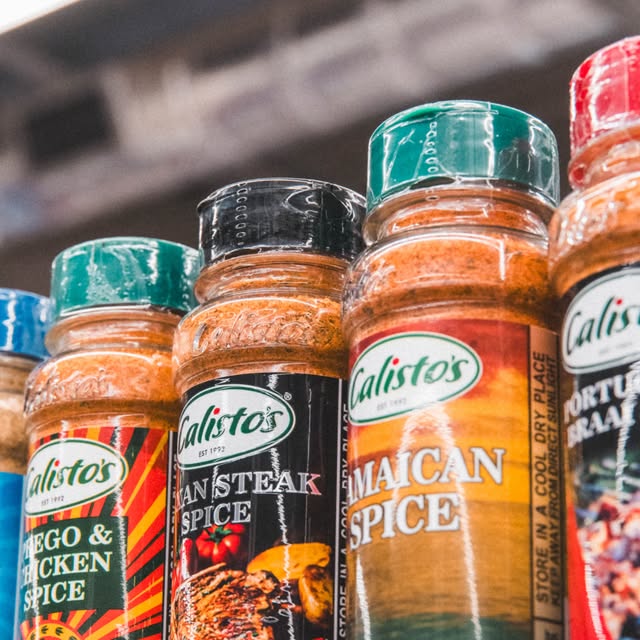 Calisto&rsquo;s braai spice and seasoning range on a shelf